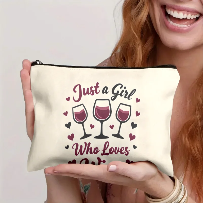 

A Just A Girl Who Loves Wine And Her Makeup Bag.- Multifunctional Zipper Pouch, Jewelry Storage Bag, Perfect Travel Zipper Small