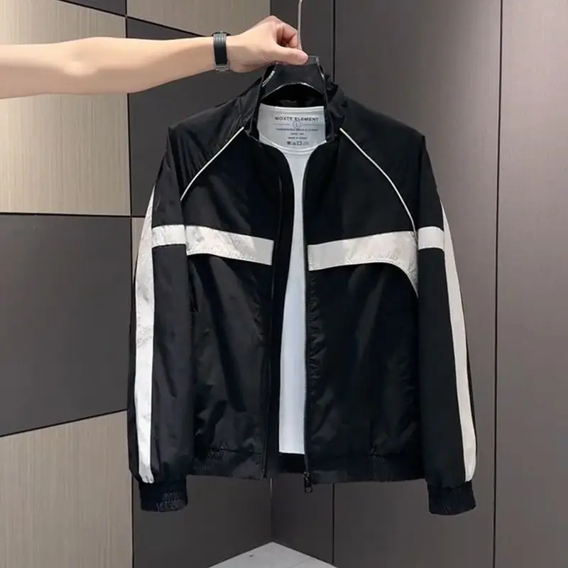

Spring 2025 Men's High-End Color Blo Outdoor Casual Breathable Sports Sle Jaet Polyester Stand Fit Long Sve Zipper