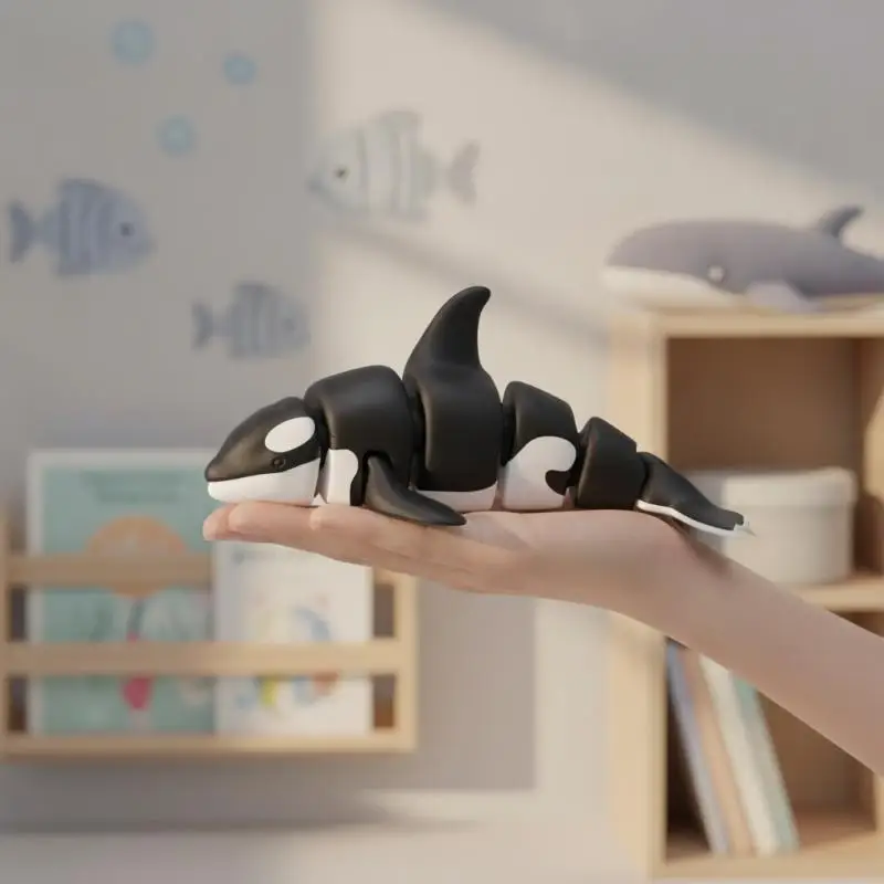 .Articulated 3D Printed Sea Animal Ornament Realistic Flexible Shark Killer Whale Figurine Unique Gift for Ocean Fans