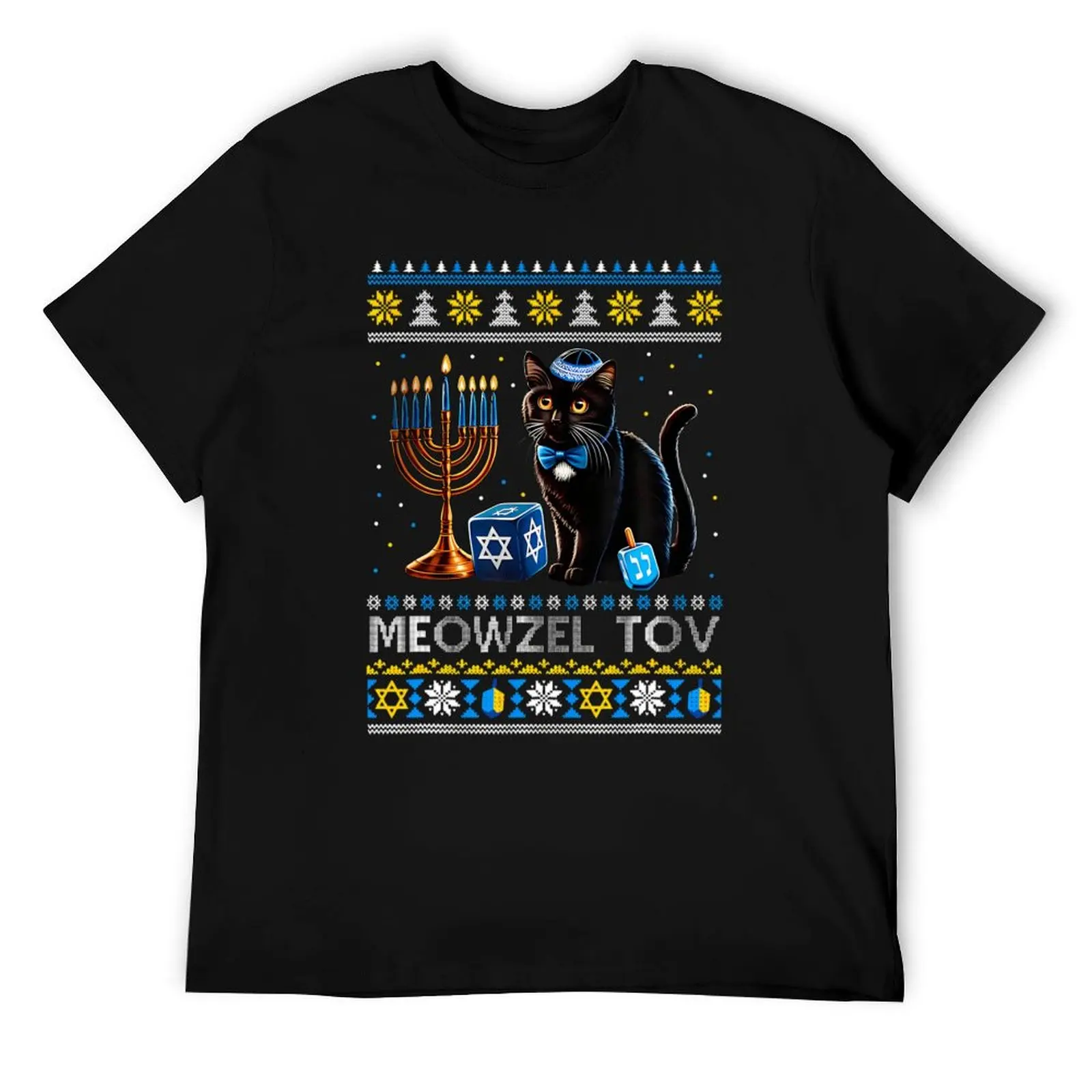 

Meowzel Tov Funny Chanukah Hanukkah Ugly Sweater Christmas T-Shirt t shirt for man cotton tshirt 100% man tshirt T-Shirt