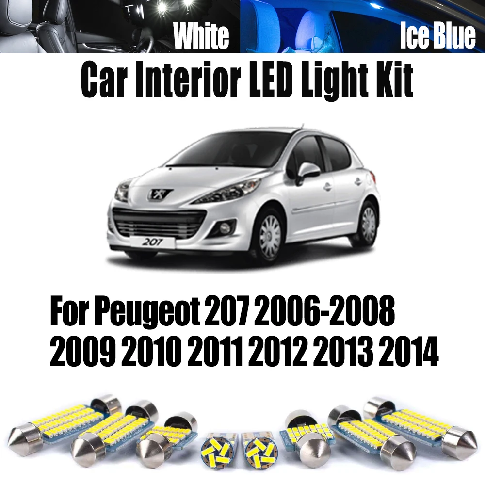

14Pcs Canbus No Error For Peugeot 207 2006-2008 2009 2010 2011 2012 2013 2014 Car LED Interior Ceiling Light Sun Visor Bulbs Kit