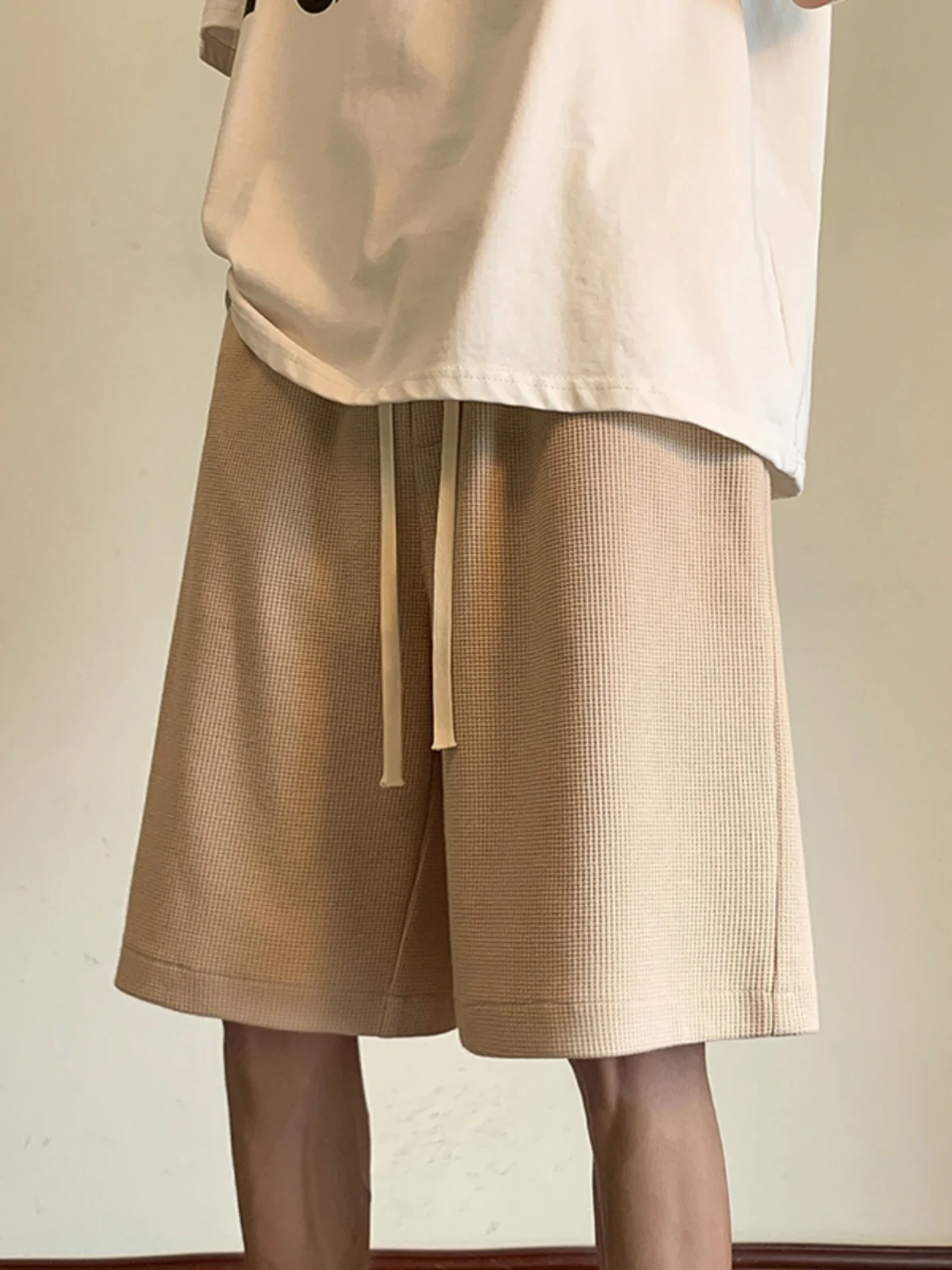 

Chic Casual Men's ort Pants Light Tawny Seven-Quarter Length High Street Sle Spring Summer Breathable Loose Fit Teenager