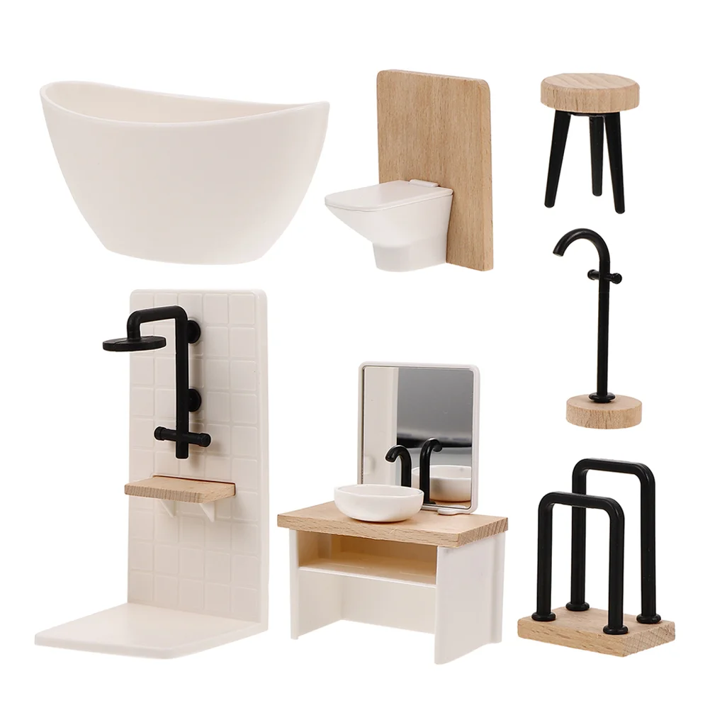 Simulated Small Furniture Flower Girl Basket House Bathroom Mini Dollhouse Decoration Wood Accessories Toilet Bathtub