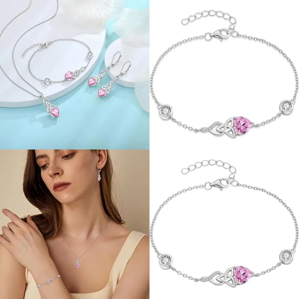 

Браслет из стерлингового серебра с кельтским узлом и камнем - ирландский ювелирный подарок для женщин