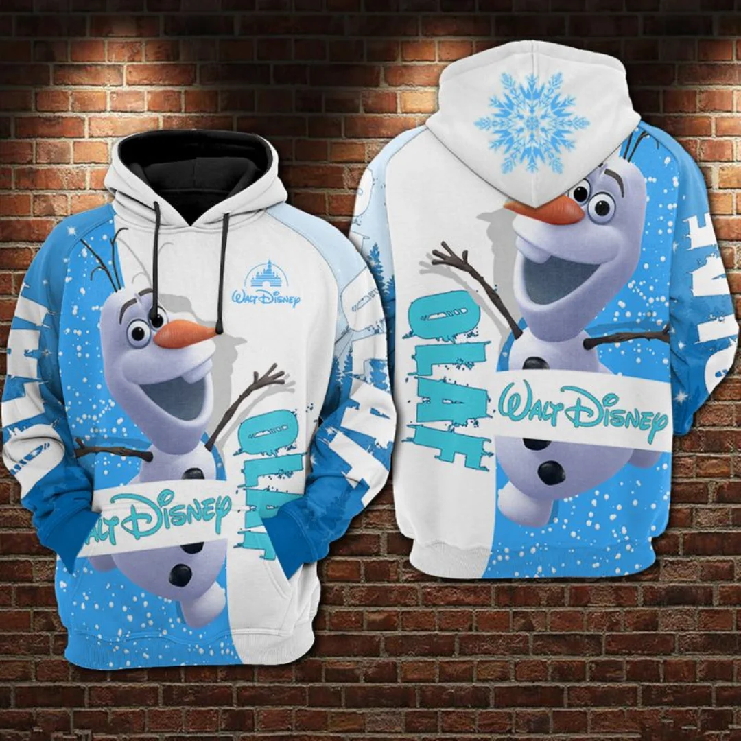 Disney Frozen Olaf felpa con cappuccio stampata in 3D felpa Casual da donna da uomo felpa con cappuccio con cerniera Disney Harajuku Streetwear