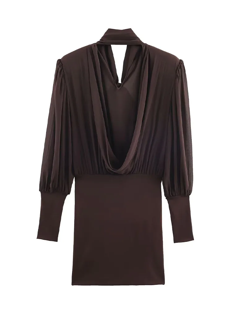 HH Mulheres Verão Patchwork Vestido Curto Moda Backless Mangas Compridas Gravata Borboleta Decoração Vestido Casual Feminino Sexy Vestido de Festa