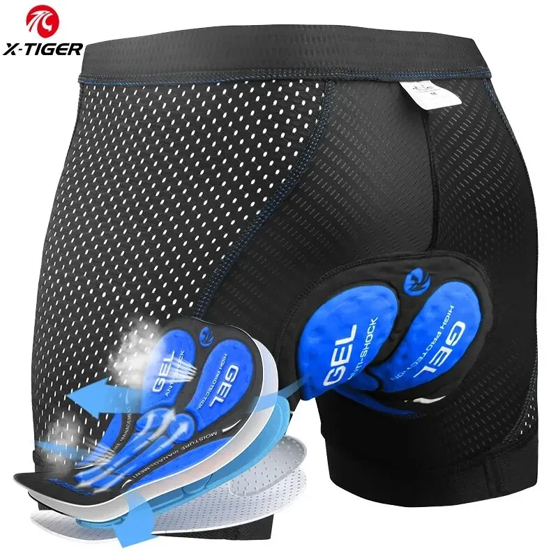 X-TIGER Fahrrad-Unterwäsche MTB Radlerhose 5D Gel Gepolsterte Fahrradhose Stoßdämpfung Atmungsaktive Herren-Radunterwäsche