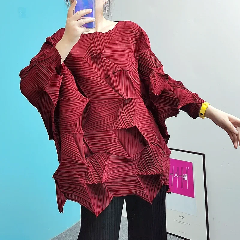 Many Color Casual Pleated T-shirt Women Irregular Design Loose Solid Color Pullover Tops Versatile 2026 New  AL8161