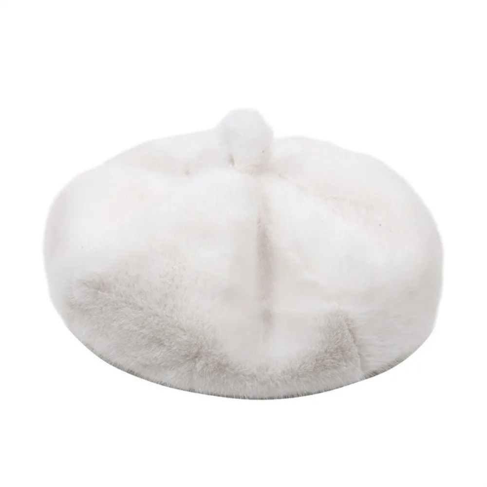 

Cozy Vintage Plush Beret Hat Fluffy Texture Solid Color Fur Beret Cap Warm Octagonal Hat for Winter Season
