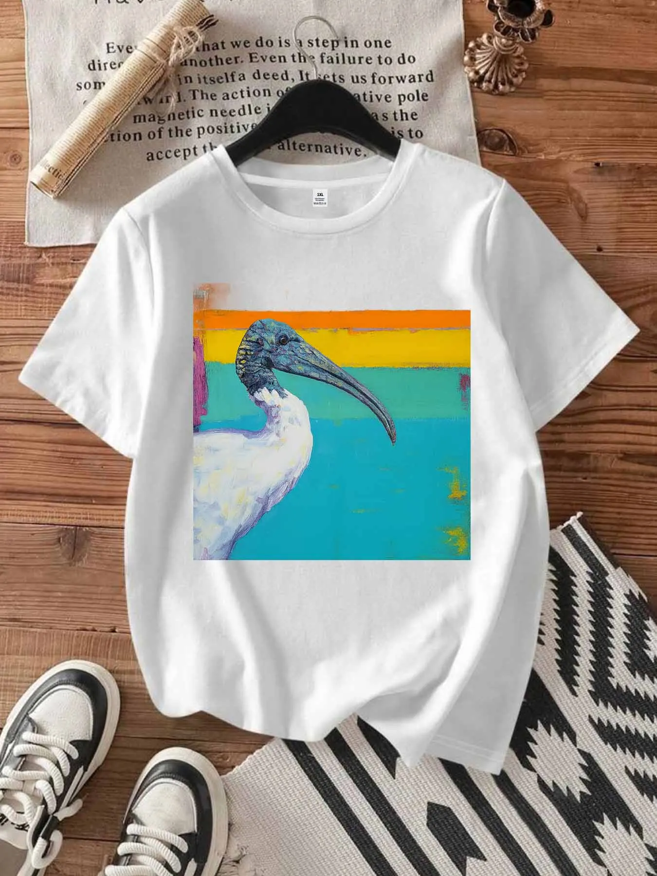 【1027041】T-shirt da donna a maniche corte girocollo taglie forti con mezze maniche elastiche e stampe alla moda