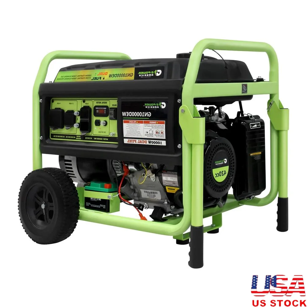 Dual Fuel Portable Generator 10000 Watt Gas Propane Electric Start Home Backup RV Ready 7500 Watt Continuous Power 8.5 Hours