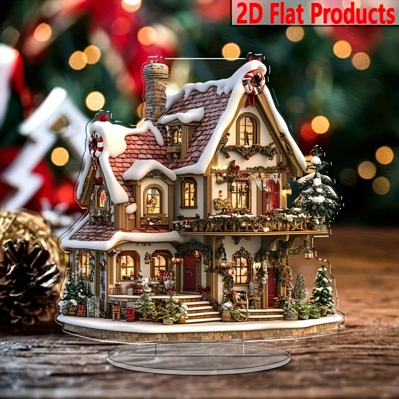 Christmas Unicorn Reindeer Sleigh Santa Figurine 2D Acrylic Christmas Santa Claus on Sleigh Decoration Holiday 2025 Party Supply - Image 4