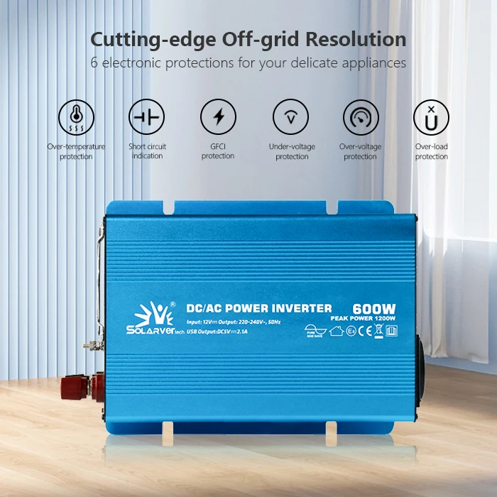 600w Pure Sine Wave Power  Inverter Dc to Ac Converter High Efficiency 12V 24V 48V to AC 220V 110V