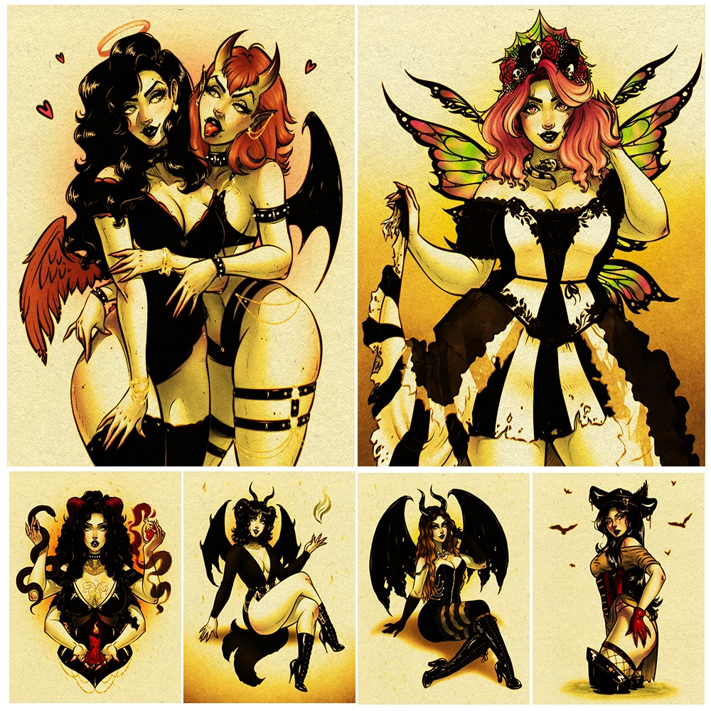 Buxom Flower Fairies And Snake Witch Vintage Wall Art Canvas Painting Angels And Devils Art Poster And Print Home Decor Unframed