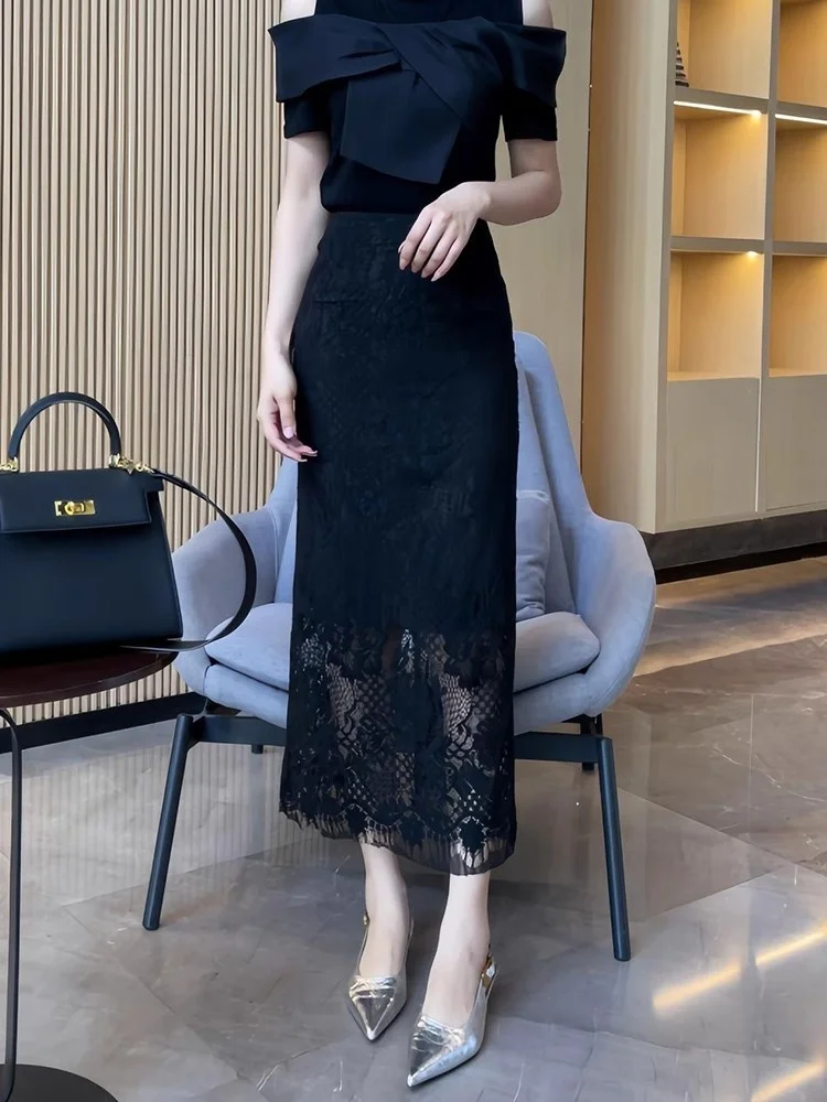 

Ele кружевная утягивающая женская юбка средней длины с высокой талией, весна-лето, новая юбка-миди трапециевидной формы