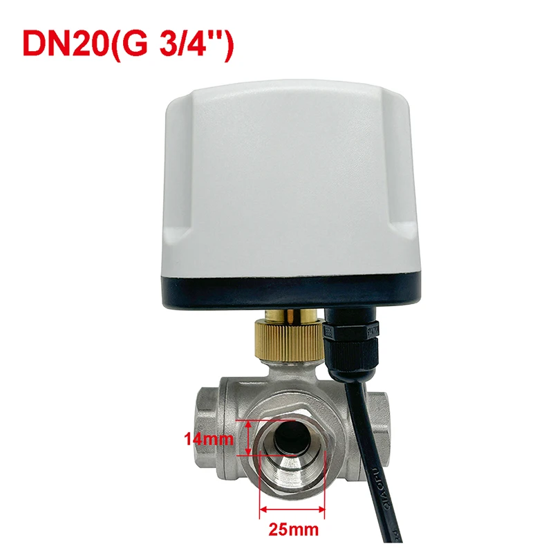 DN15 3 Way 304 Stainless Steel IP65 Waterproof Motorized Ball Valve 220V 12V 24V 3-Wire 2 Control T Type Electric Ball Valve
