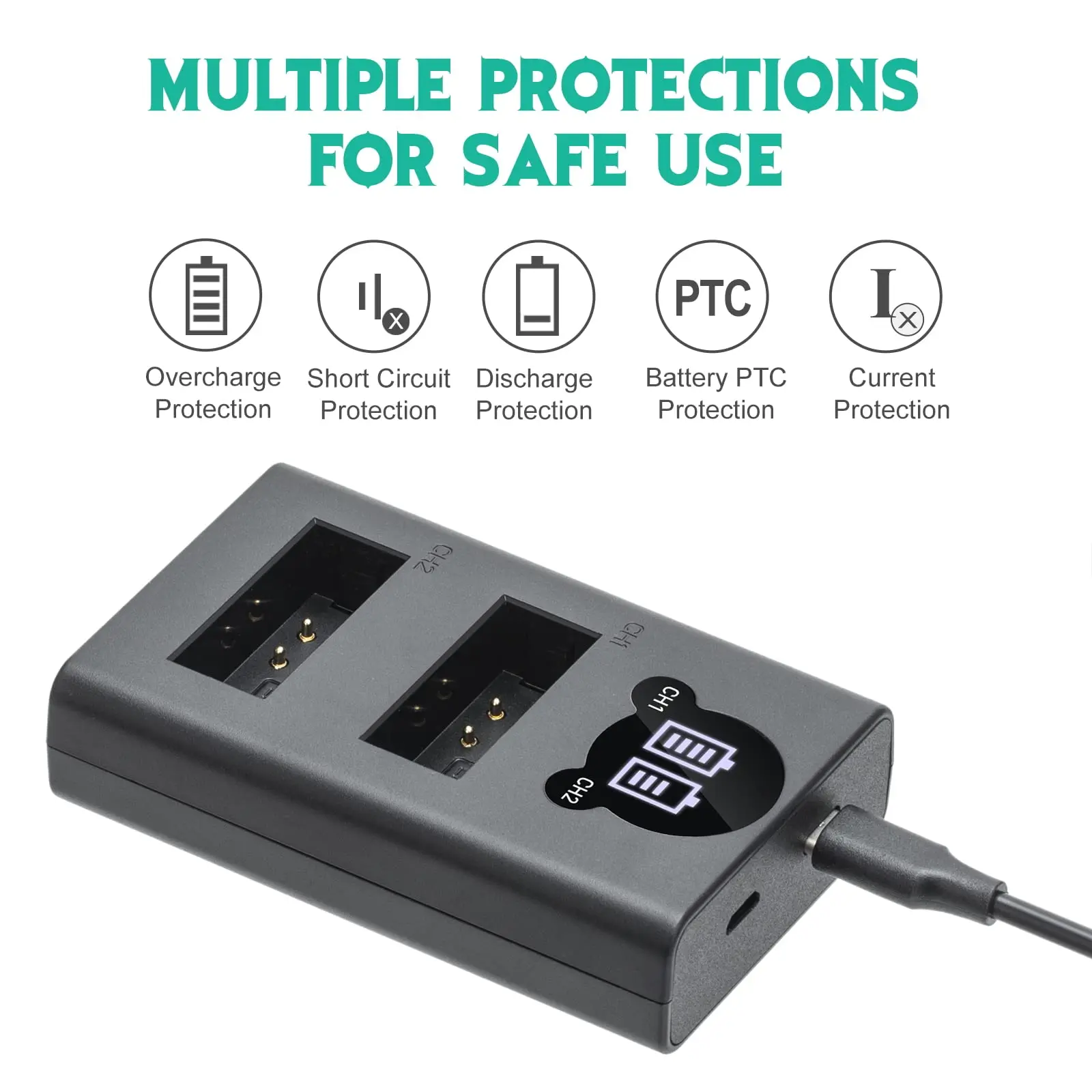 BLS-5 BLS5 Bls50 Dual USB Battery Charger with display screen for Olympus OM-D E-M10, PEN E-PL2 E-PL5 E-PL6 E-PL7 E-PL8 E-PM2