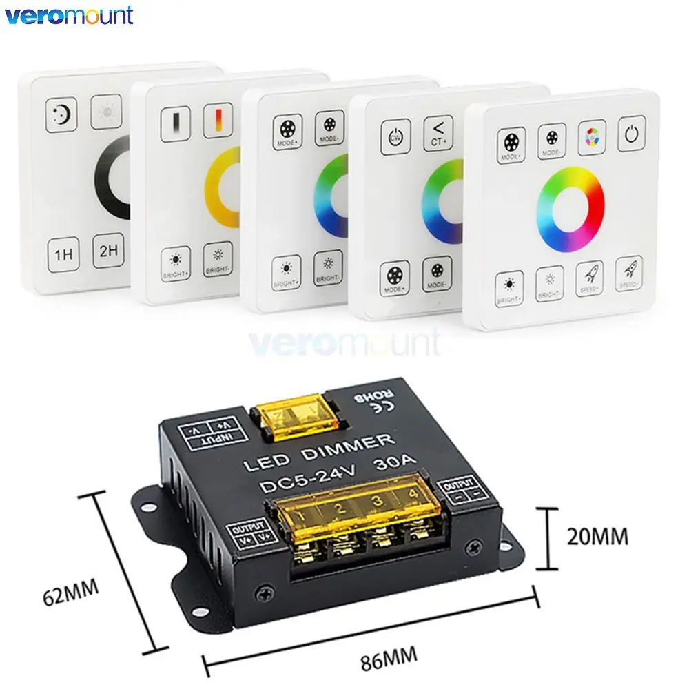 86 Touch Panel Remote Control Single Color/CCT/RGB/RGBW/RGBWC(RGB+CCT) LED Strip Controller 2.4G RF Switch Dimmer DC 5V 12V 24V