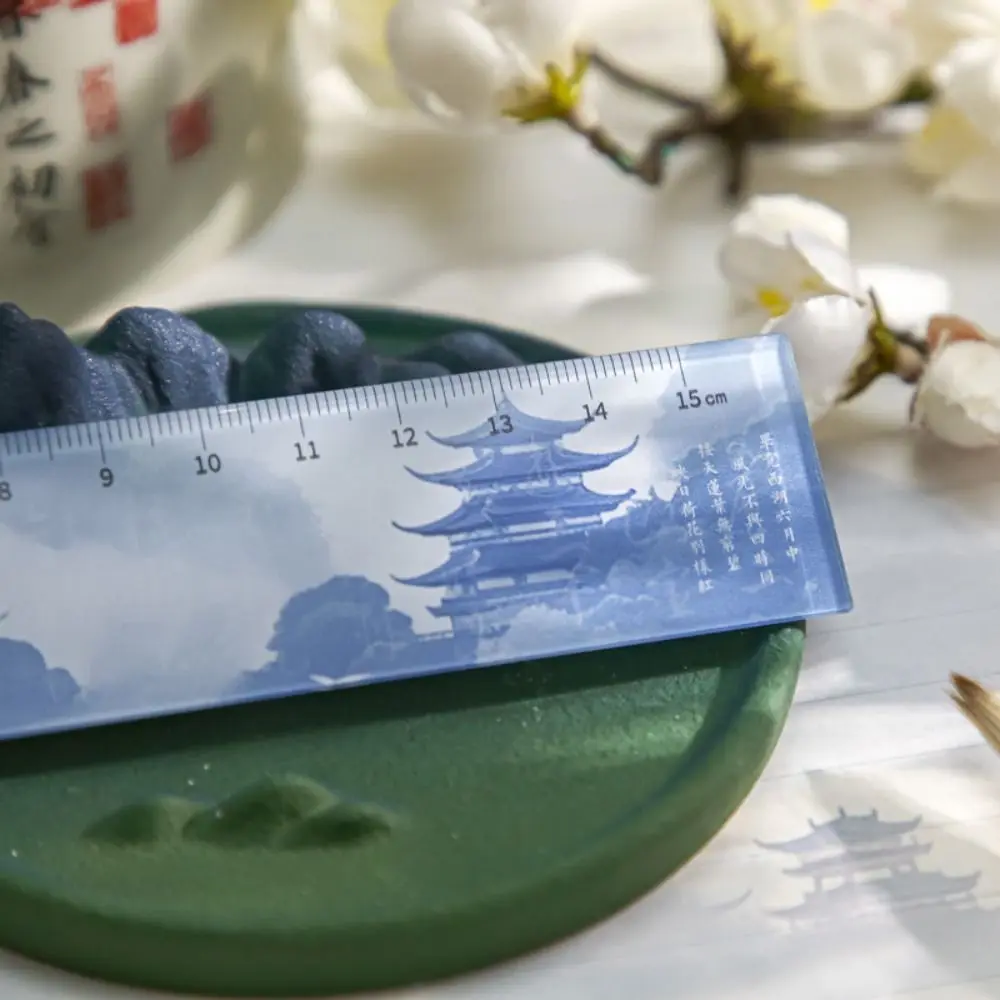 DIY Drawing Tools 15cm Drafting Straight Ruler Multifunctional Bookmark Dividing Ruler Acrylic Oriental Scenery Series