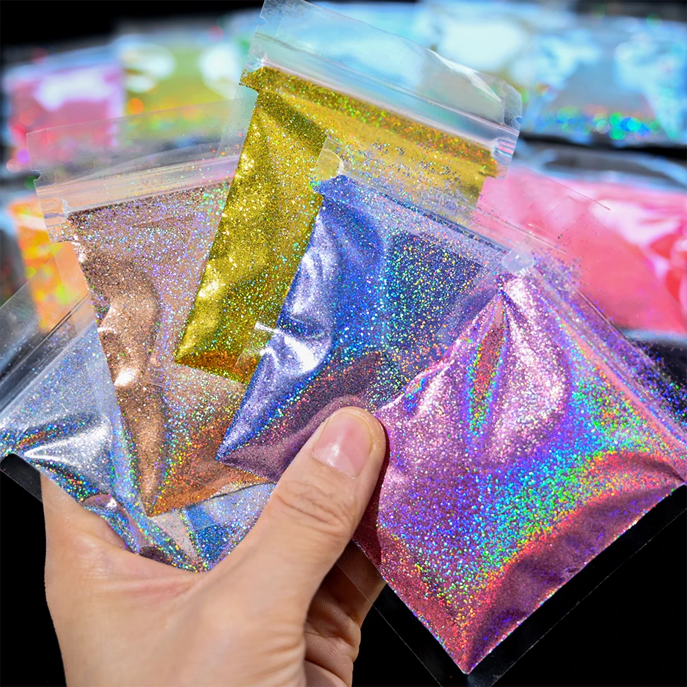 5g 0.2mm Laser Holographic Nail Powder Rainbow Glitter Sparkly Nail Chrome Powders Dazzling Glitters DIY Nail Art Decoration