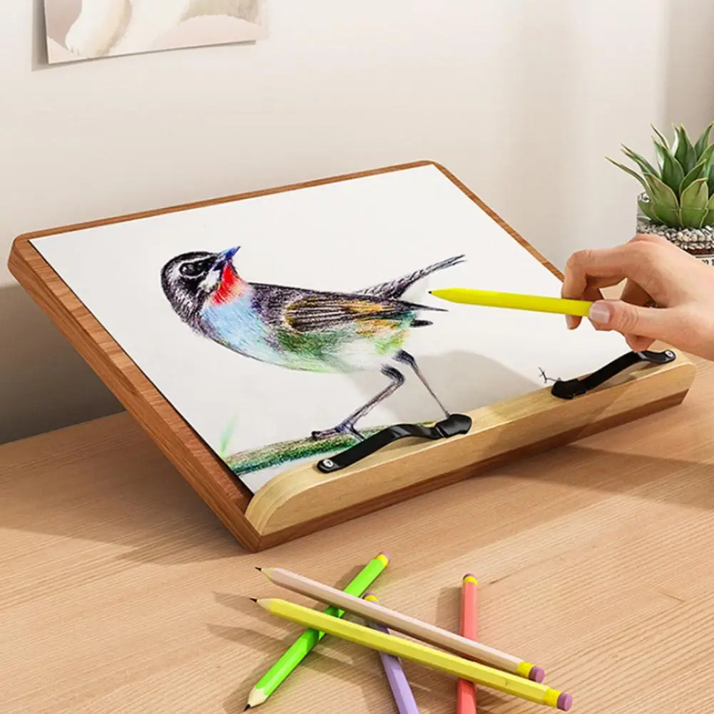 Wooden Desktop Book Holder 8 Levels Adjustable Reading Holder with Page Clip Music Score Cookbook Recipe Laptop Tablet Holder