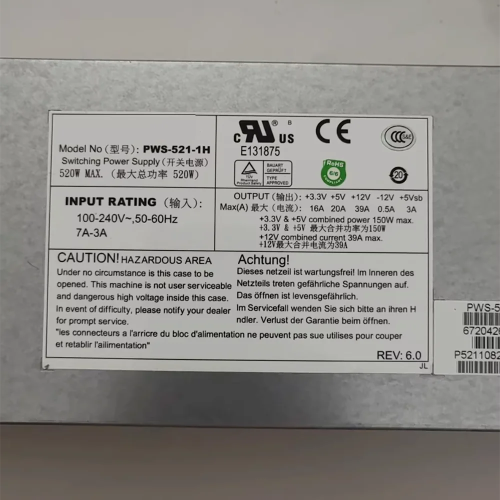 Für ABLE-COM PWS-521-1H Netzteil 520 W 1U Server-Netzteil