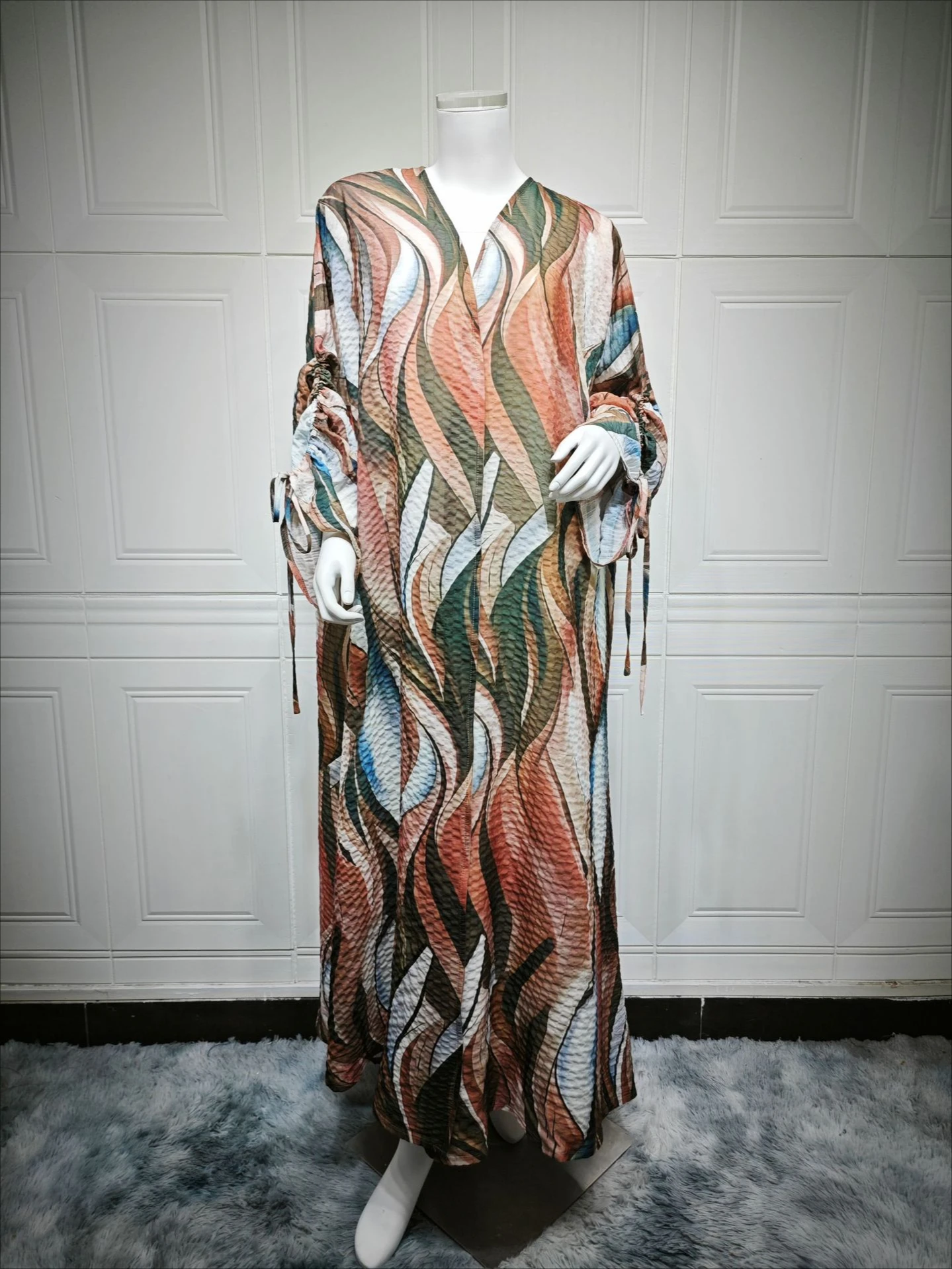 이드 라마단 이슬람 여성 드레스 Abaya 카디건 인쇄 파티 긴 가운 문자열 모로코 Kaftan 우아한 Vestidos 두바이 Jalabiya