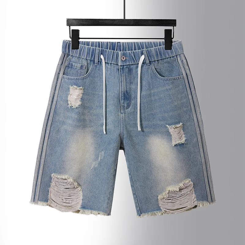 

Ripped Hole Jeans Men Denim Shorts Plus Size 8XL Summer Short Pants Fashion Casual Elastic Waist Jeans Big Size