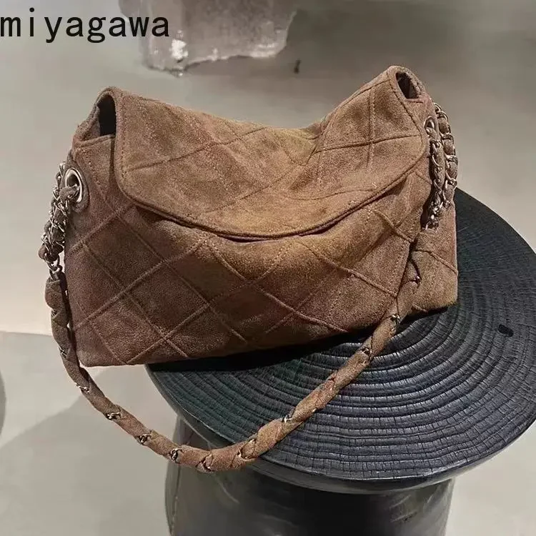 Miyagawa Suede Chain Underarm Bag 2023 New High Capacity Designder Bag Vintage Elegant Women Shoulder Bag