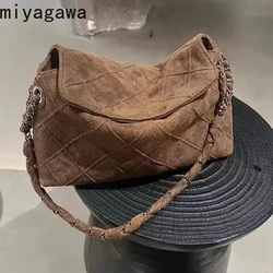 Borsa ascellare a catena in pelle scamosciata Miyagawa 2023 nuova borsa Designder ad alta capacità borsa a tracolla Vintage elegante da donna