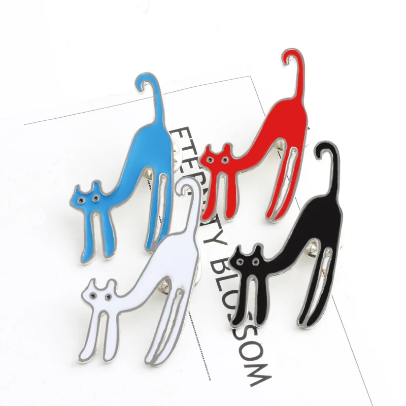 Funny Animal Brooch Black Red White Blue Cartoon Cats Enamel Badge Pins Bag Clothes Denim Shirt Lapel Pin Jewelry Gift for Women