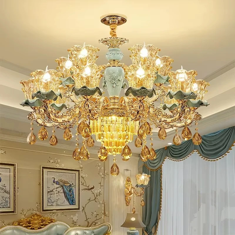 

European Luxury Led Crystal Chandelier Home Decoration Living Room Dining Room Bedroom Villa Staircase Hotel Lighting New Model