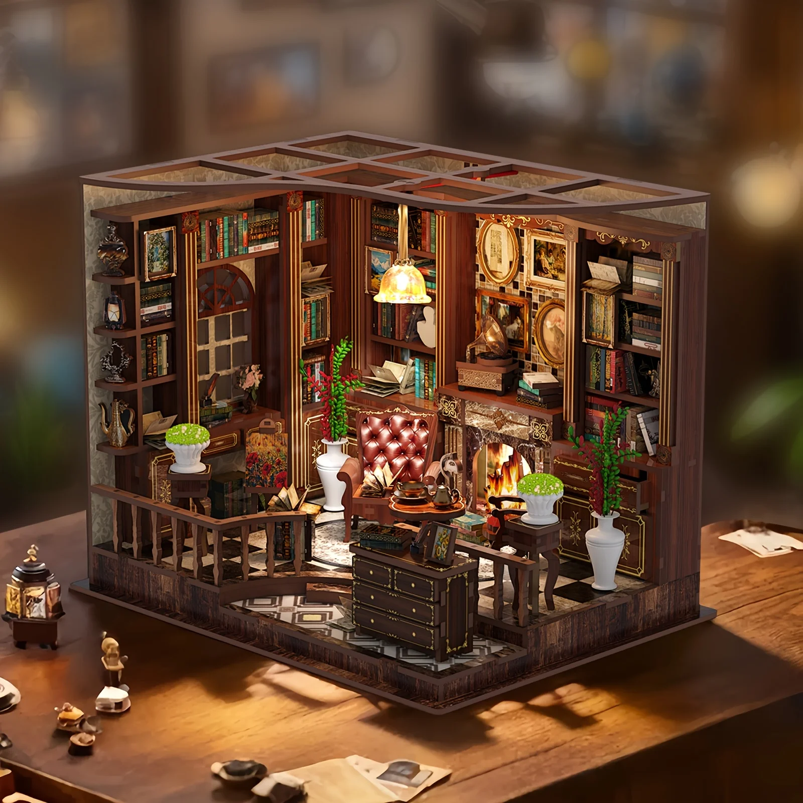 Study bookshelf set, mini assembled model building DIY handmade toy set, suitable for adults to give to family and friends