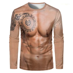 Funny Fake Muscle Body 3D Print Clothes T-shirt Muscular Fashion Casual Long Sleeve T Shirt Halloween Cosplay Men Women Kids Tee