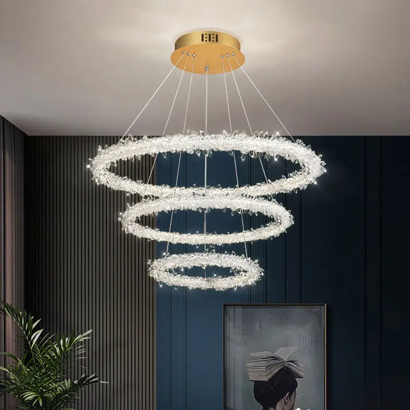 

French Modern Luxury Crystal Chandelier High-end Living Room Staircase Diningroom Bedroom Lighting Ring Light Adjustable Simple