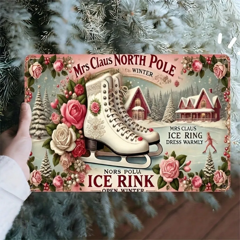 

Vintage Metal Iron Sign Figure Skating North Pole Holiday Decor For Home Kitchen