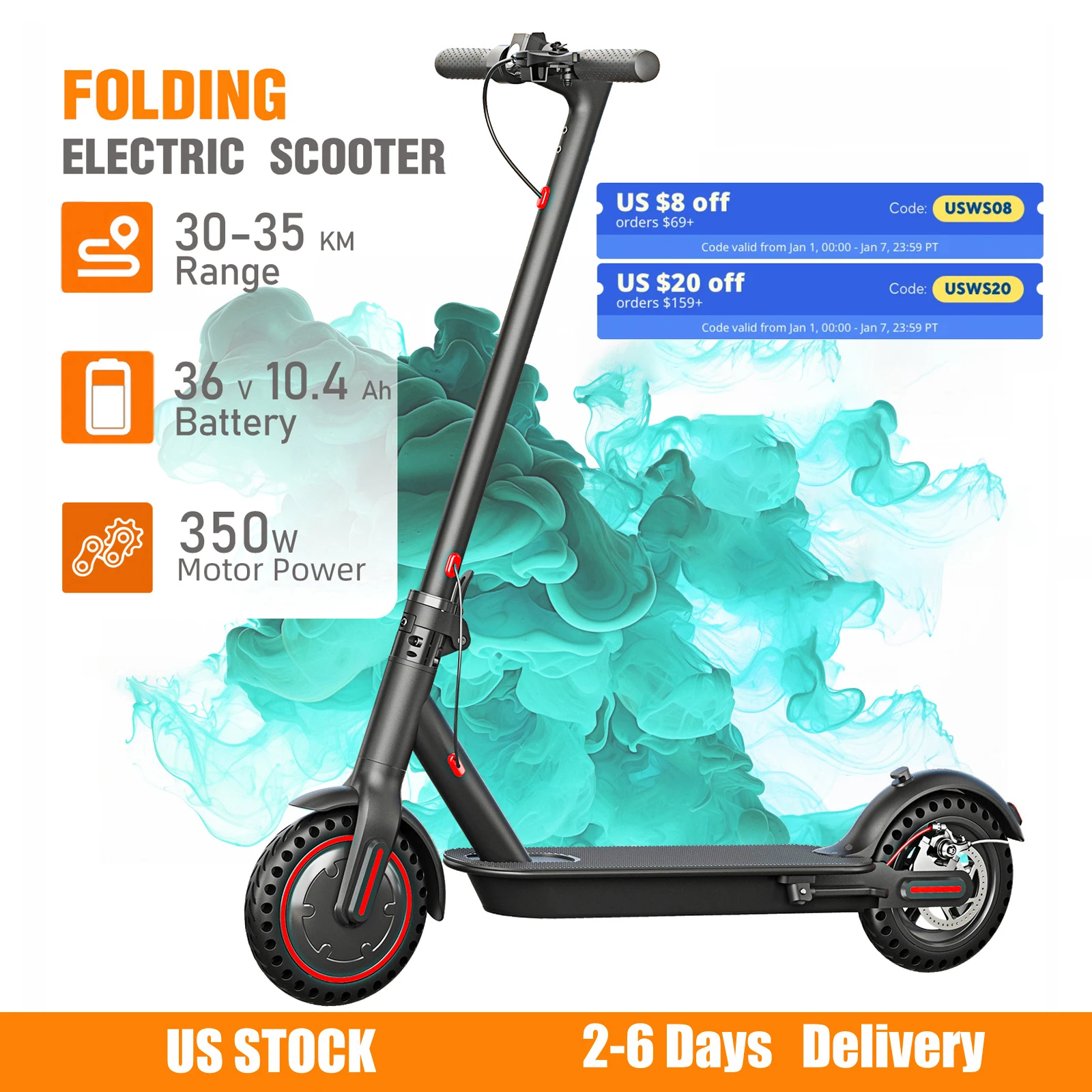 350W Foldable Electric Scooter for Adults Teens,Explosion-proof Tires,Dual Brake System Lightweight High Quality E-scooter