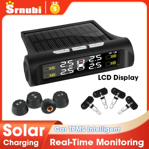 Srnubi carga Solar Universal TPMS pantalla LCD sistema de Monitor de alarma de presión de neumáticos de coche Sensor de advertencia de temperatura de presión de neumáticos