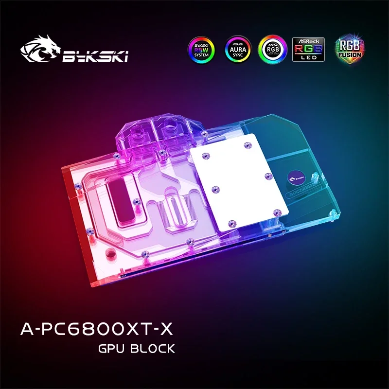 Bykski Wasserblock für PowerColor AMD Radeon RX 6800XT Red Dragon GPU-Karte / Kupferkühler RGB SYNC / A-PC6800XT-X