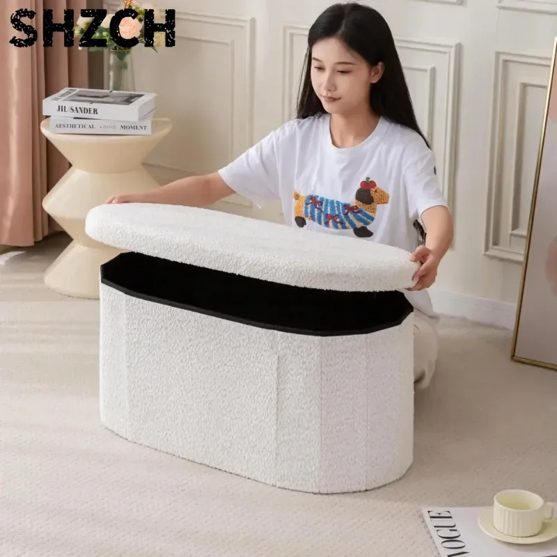 Heavy-Duty Storage Ottoman Bench - Foldable Seat with Shoe Organizer, Multi-Functional Footrest Stool for Living Room & Entryway
