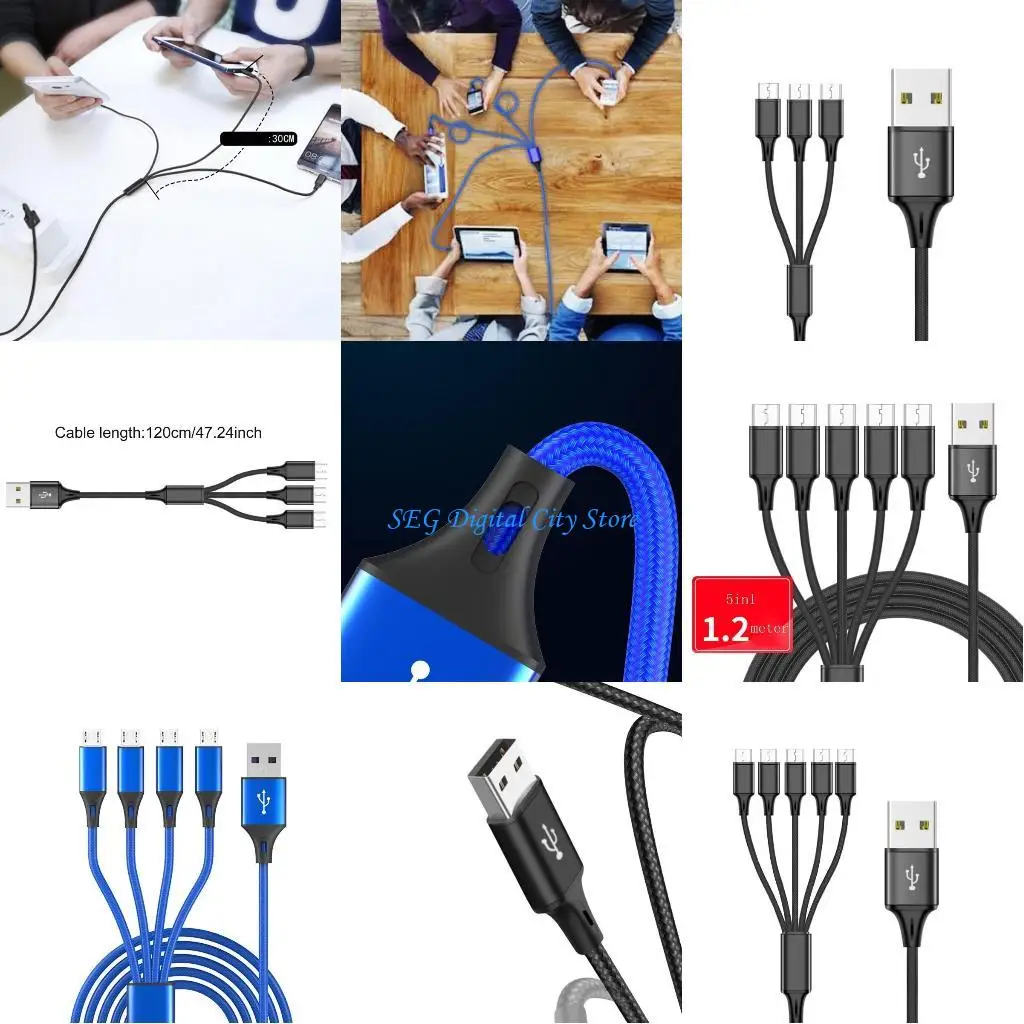 

U75B 3/4/5 in 1 USB2.0 MicroUSB Charging Cable for Phones Tablets Pads Power Supply