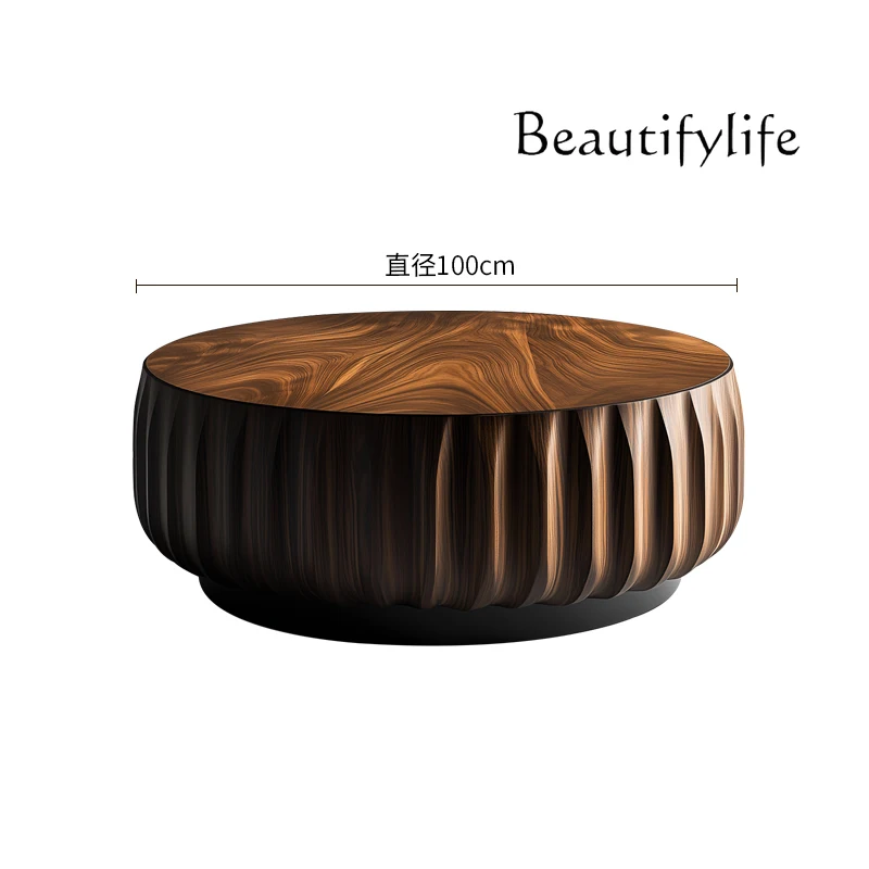 

Italian minimalist walnut round solid wood coffee table high-end living room designer creative coffee table