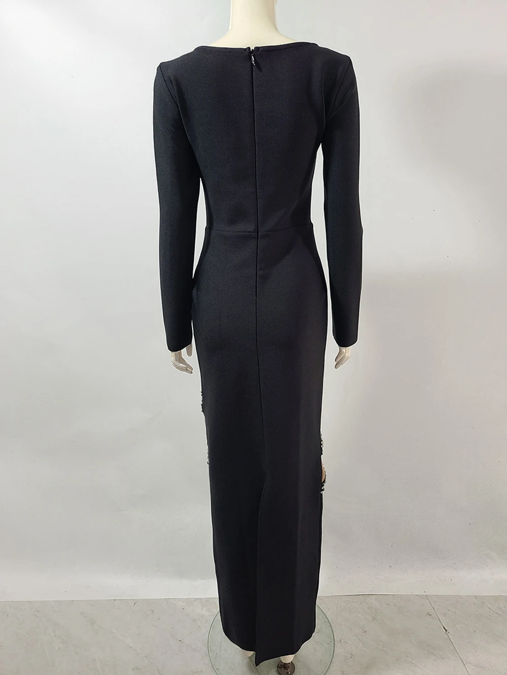 فستان Modphy الماسي الأنيق بأشرطة مثير بياقة غير منتظمة وأكمام طويلة ملابس مرقعة فساتين المشاهير والحفلات والنوادي #4