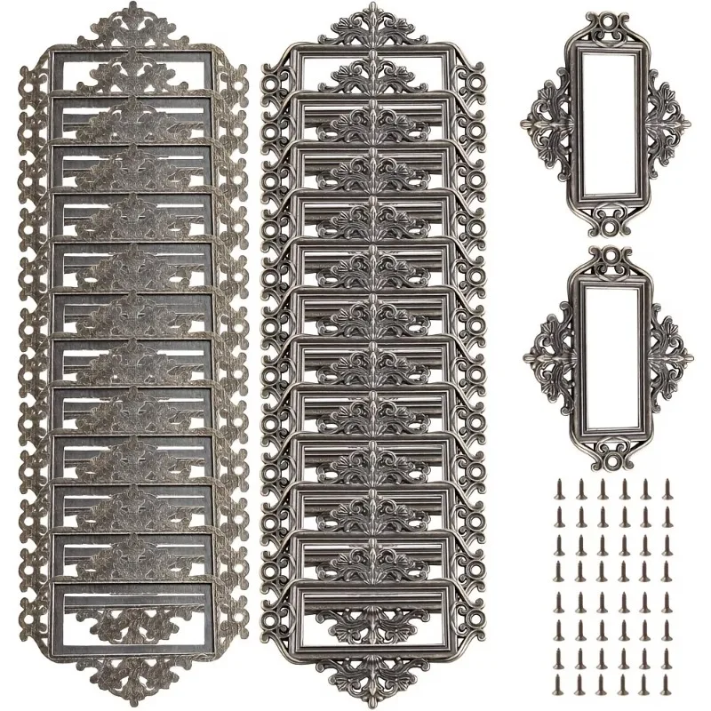 24pcs Vintage Lace Business Card Frame Zinc Alloy Name Card Slot File Cabinet Label Holder Office Library Card Tag Label Holders