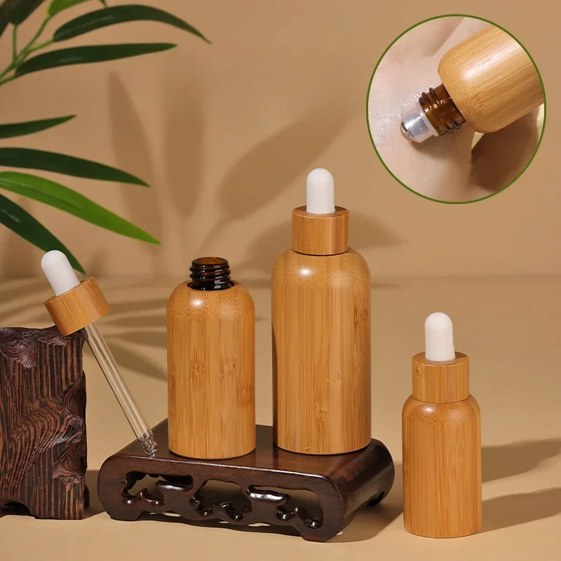 Bouteille de sexuellement en Bambou, Flcopropriété en Verre, Style Africain Everyday, 10ml-50ml, Bricolage, Compte-Gouttes d'Huile Essentielle, Récipient Cosmétique, Rouleau