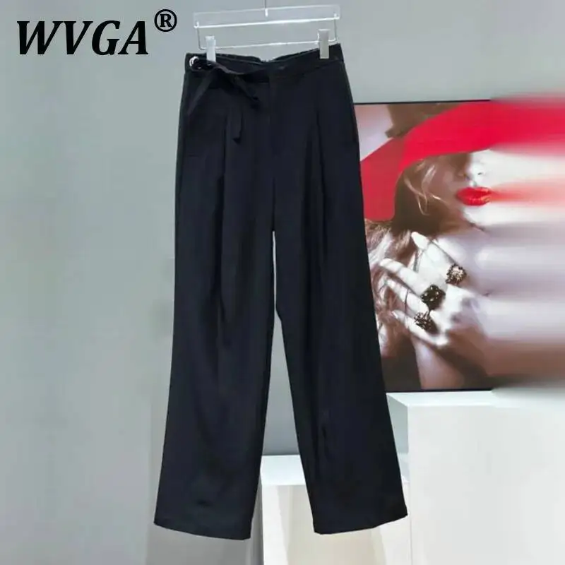 

WVGA Spring Autumn New Men's High Street Stylish Lace-Up Niche Design Soild Color Fashion Chic Casual Straight Suit Pants W8618