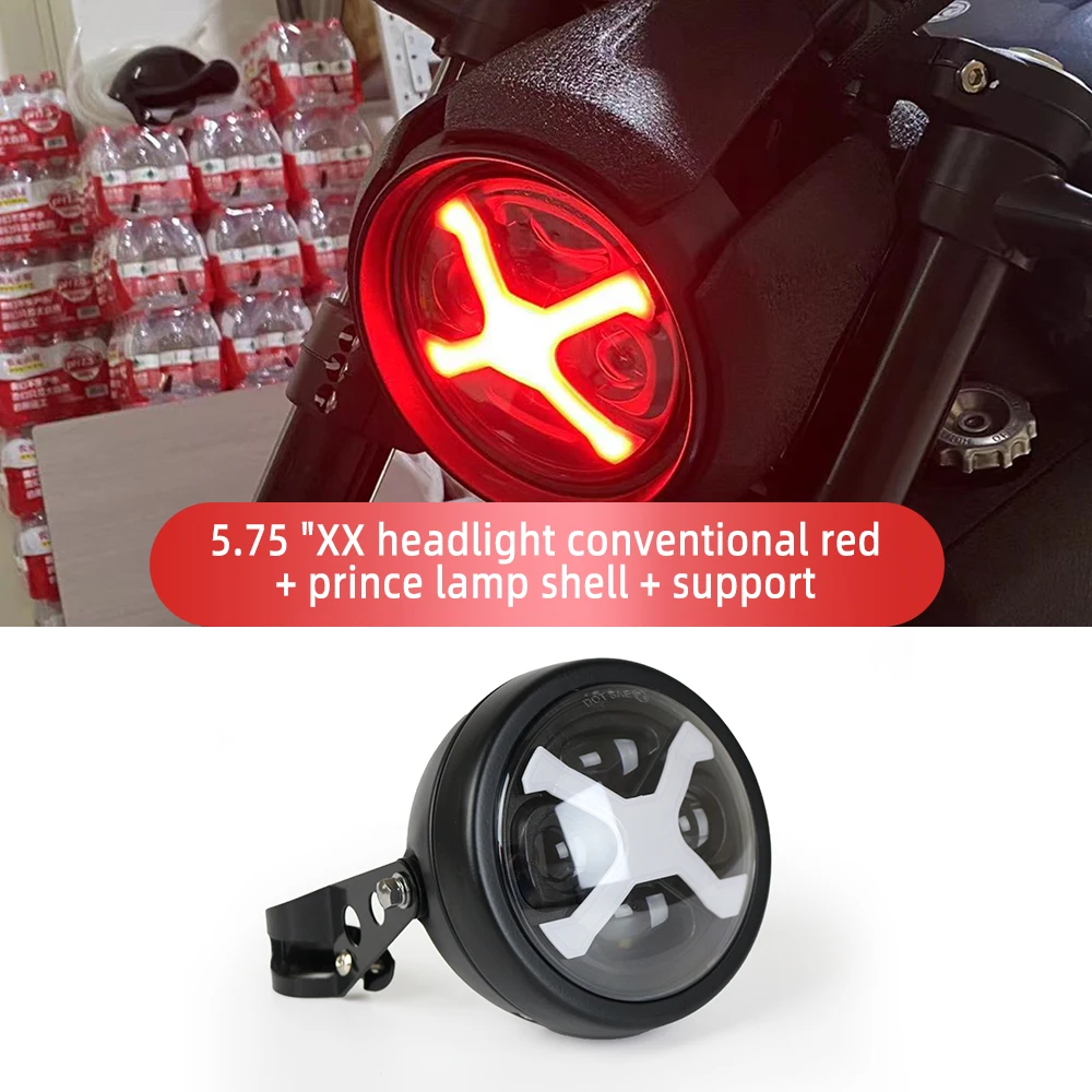 

5.75 "Led motorcycle headlights, round light with mounting housing and bracket, red DRL, high/low beam, fit 32-40mm fork tube