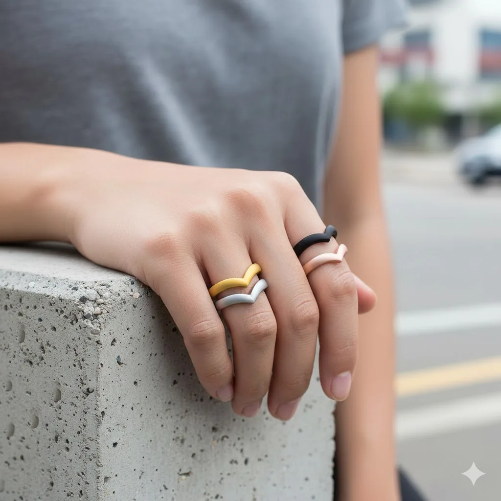 8 Pcs Colorful Silicone Rings for Her, 3mm Thin Stackable Rubber Wedding Bands Women Bright Colors Hypoallergenic Pinky Ring view 3