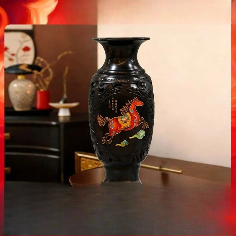 Red horse luck red, filigree cloisonne bottle