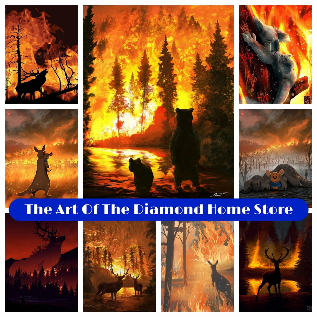 

The Animal's Whining 5D Embroidery AB Diamond Painting Forest Fires Cross Stitch Kit Art Handmade Room Decor Children's Gifts